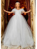 Cold Shoulder Beaded White Tulle V Back Princess Flower Girl Dress